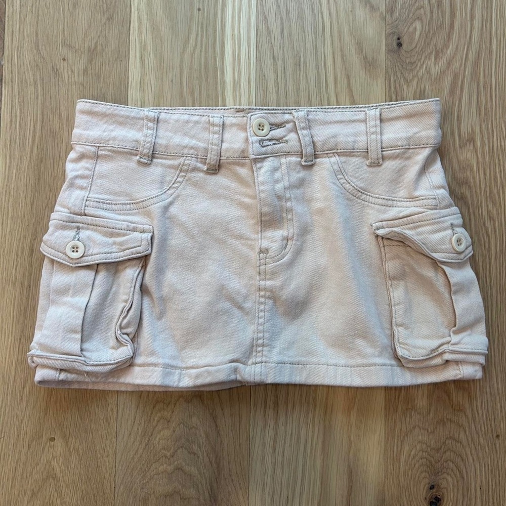 Beige Mini Skirt with Pockets